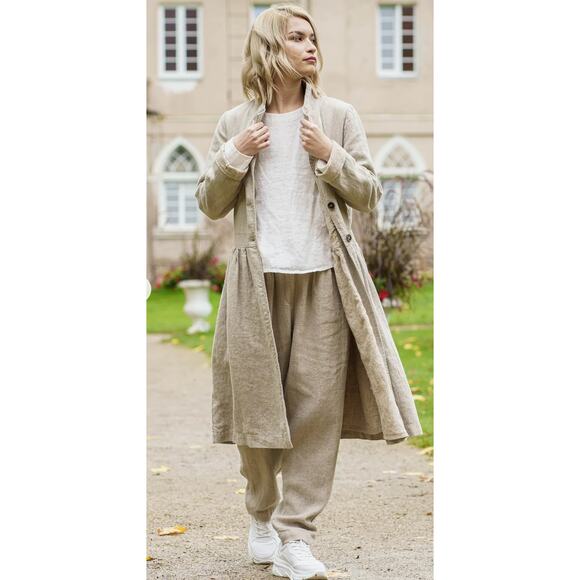 Baltic Linen Washed Linen Evita Coat Jacket Womens Size 38 Beige New Neutral - Picture 1 of 16